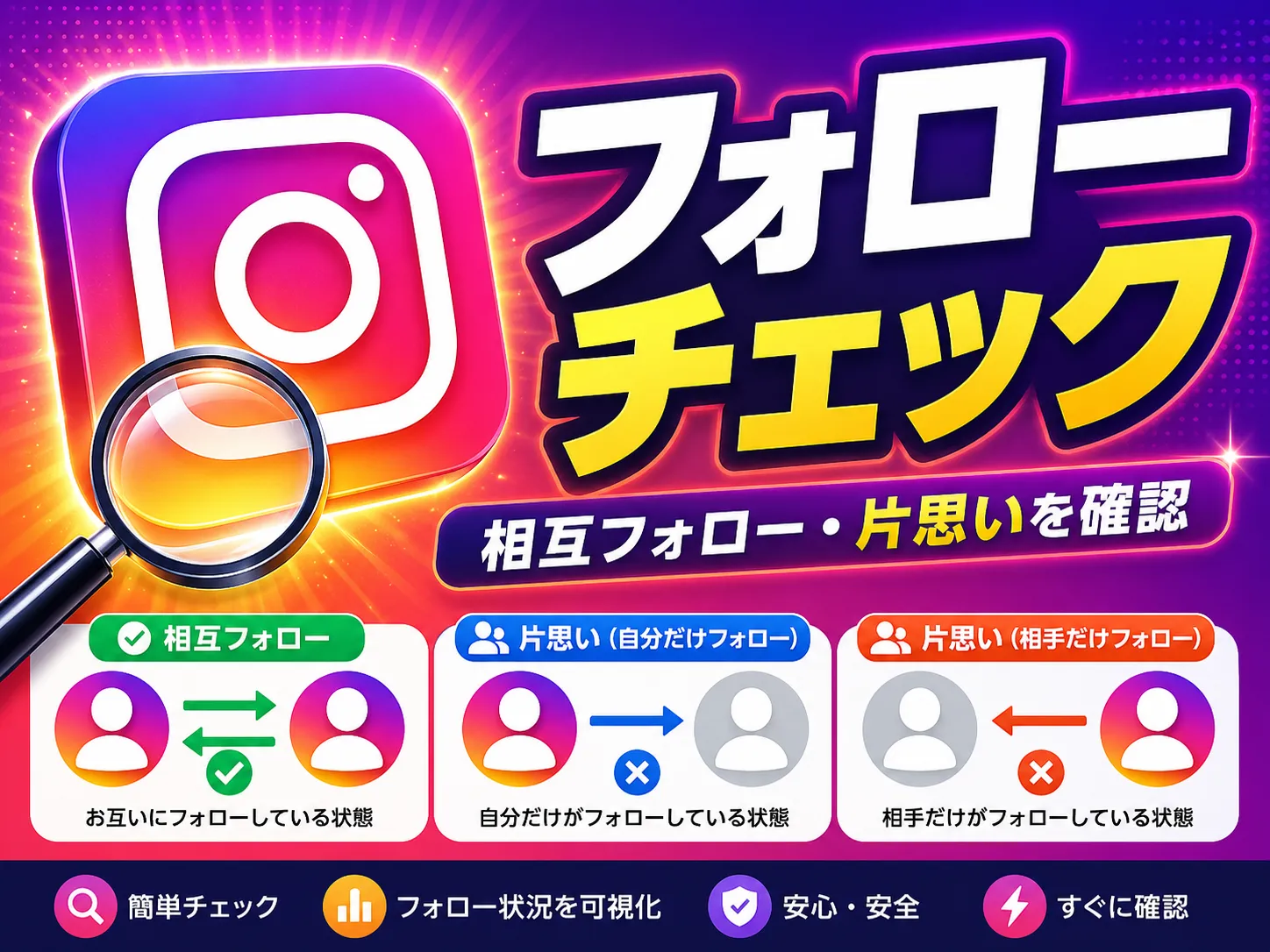 インスタの相互フォローと片思いフォローを確認できる無料フォローチェックツール